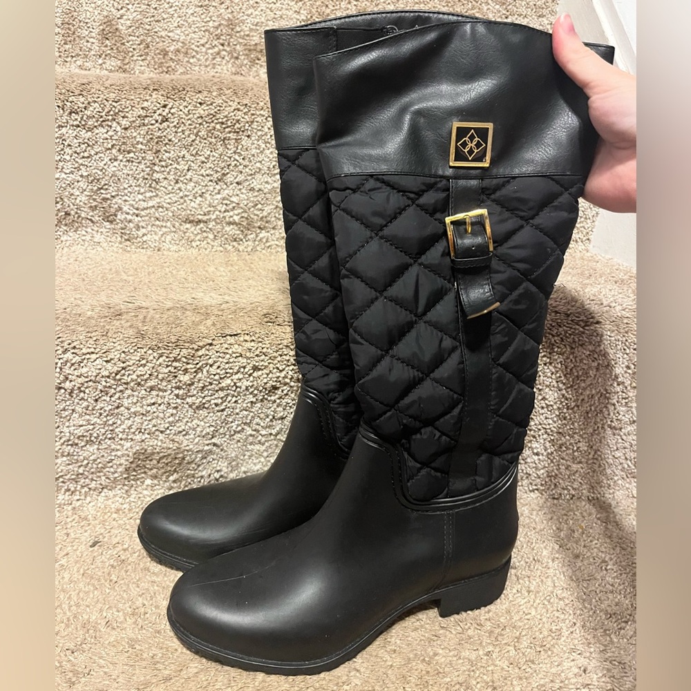 Black Quilted Knee-High Boots